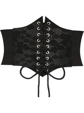 BLACK Leather Elastic Wide Stretch Belt Corset Top Halloween Cosplay Costume NWT